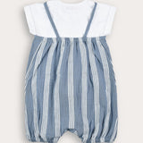 אוברול פסים עם רקמה - כחול