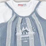 אוברול פסים עם רקמה - כחול