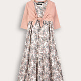 Ethnic print robe with cardigan - beige