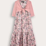 חלוק בהדפס אתני עם קרדיגן - ורוד