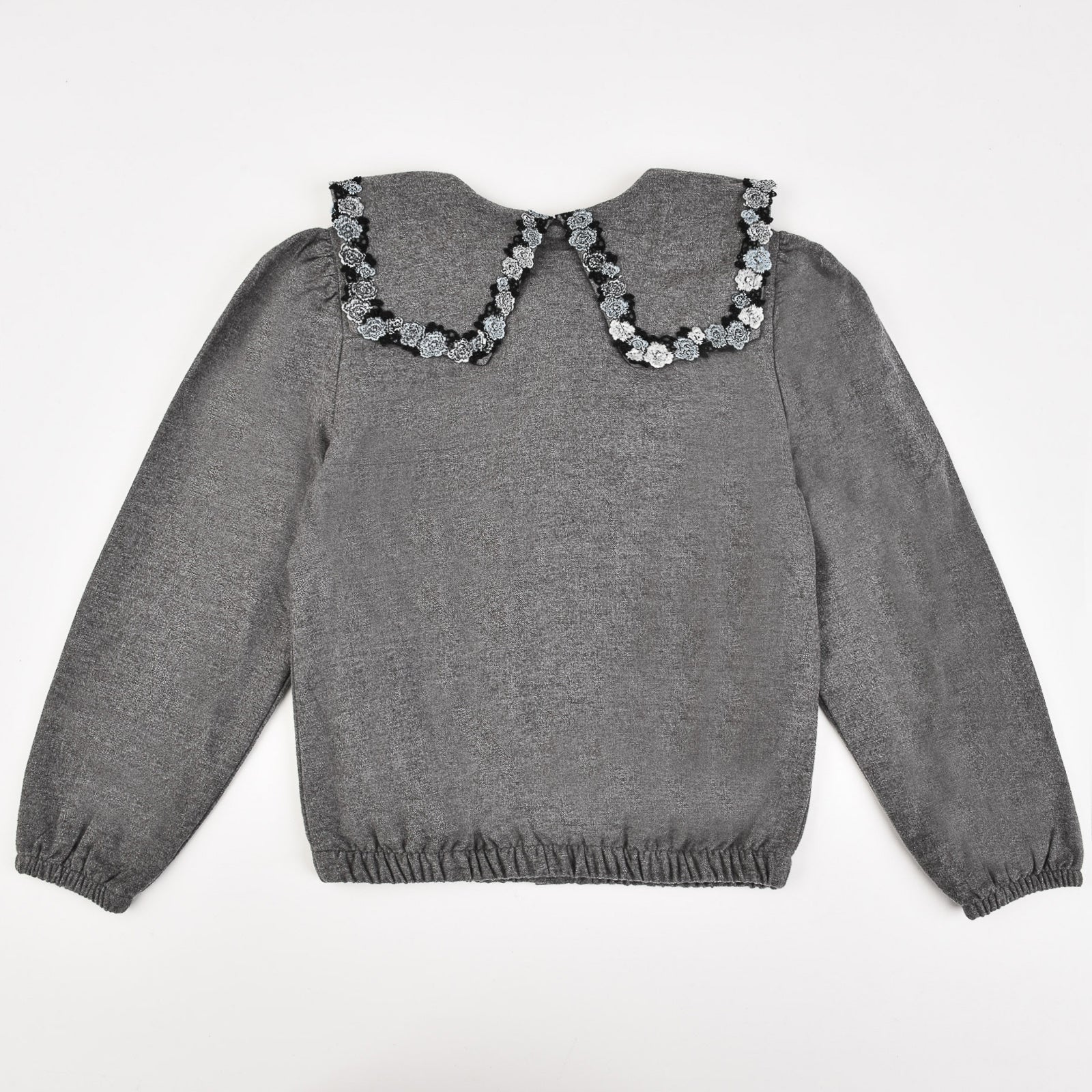 חולצה עם צווארון פרחים - אפור