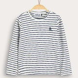 Striped girls' shirt with ship embroidery - blue
