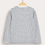 Striped girls' shirt with ship embroidery - blue