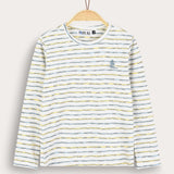 Striped girls' shirt with ship embroidery - yellow