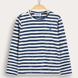 Girls' striped shirt with ship embroidery - Navy