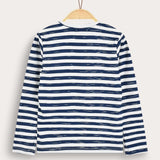 Girls' striped shirt with ship embroidery - Navy