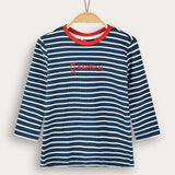 חולצת פסים עם הדפס - נייבי