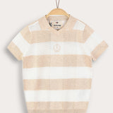 חולצת סריג משבצות - בז'