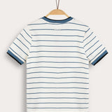 Striped shirt with V-neck - blue
