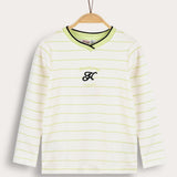 Striped shirt with V-neck - Lime
