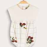 Checkered overalls with knit combination - cream