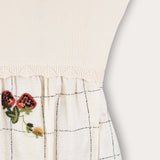 Checkered overalls with knit combination - cream