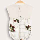 Checkered overalls with knit combination - cream