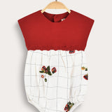 Plaid overalls combined with knitwear - red