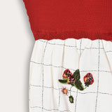 Plaid overalls combined with knitwear - red