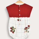 Plaid overalls combined with knitwear - red