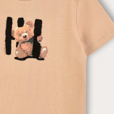 Short-short pajamas with bear patch - beige