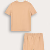 Short-short pajamas with bear patch - beige