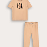 Long-short pajamas with bear patch - beige