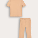 Long-short pajamas with bear patch - beige
