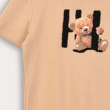 Long-short pajamas with bear patch - beige