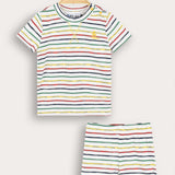 Striped baby set with ship embroidery - blue