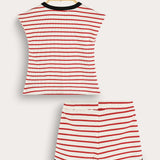 סט בייבי ריב פסים - אדום