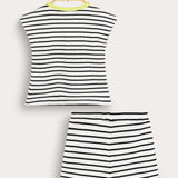 סט בייבי ריב פסים - שחור