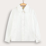 חולצה מכופתרת צווארון תחרה - לבן