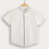 Button-down shirt with Chinese collar - black