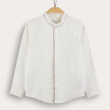 חולצה מכופתרת עם צווארון סיני - בז'