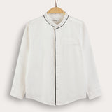 חולצה מכופתרת עם צווארון סיני - שחור