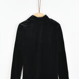 חולצת קטיפה חצי גולף - שחור