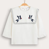 Top with collar and embroidery - beige