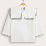 Top with collar and embroidery - beige