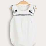 Baby overalls with collar and embroidery - beige