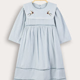 שמלת צווארון עם רקמה - תכלת