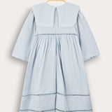 שמלת צווארון עם רקמה - תכלת