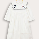 שמלת צווארון עם רקמה - שמנת