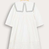 שמלת צווארון עם רקמה - שמנת