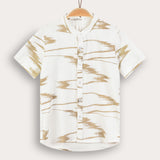 חולצה מכופתרת הדפס אבסטרקטי - בז'