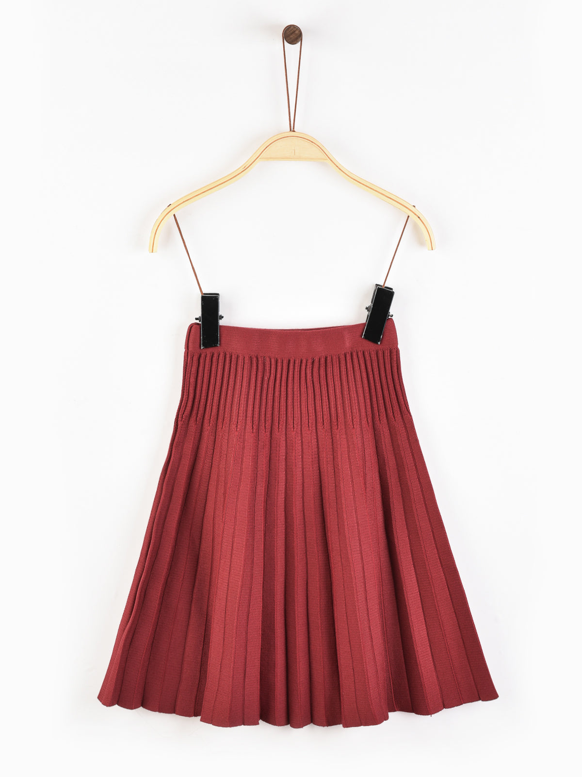 חצאית סריג קפלים - בורדו