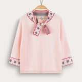 Ribbon-tied knit shirt - pink