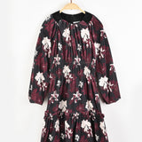 שמלת כיווצים פרחונית - בורדו