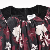 שמלת כיווצים פרחונית - בורדו