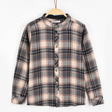 חולצת משבצות עם צווארון סיני - כחול