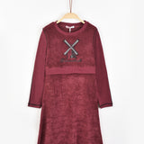 שמלת קטיפה עם תחנת רוח - בורדו