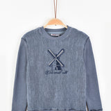 חולצה עם רקמת תחנת כוח - כחול