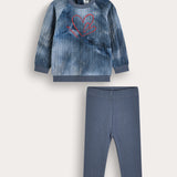 Heart Embroidery Tie Dye Set - Blue