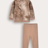 Heart Embroidery Tie Dye Set - Beige